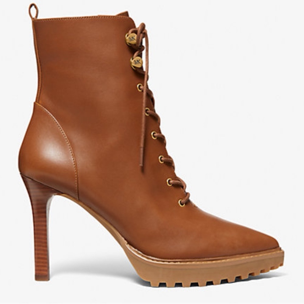 Michael Kors Cognac Leather Lace-Up High Heel Ankle Boot